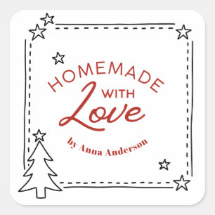 Sticker Carré Pâtisserie de Noël fait maison à la main avec amou