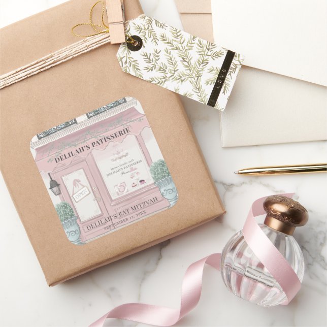 Sticker Carré pâtisserie Paris Pink Bat mitzvah (Cadeaux)