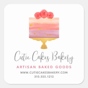 Sticker Carré Pâtisserie Rose Violet Gâteau Dessert Pâtissier Mo