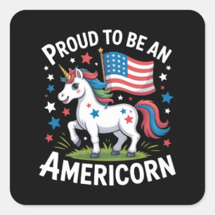 Sticker Carré Patriotic Americorn Unicorn 4 juillet Patriotic