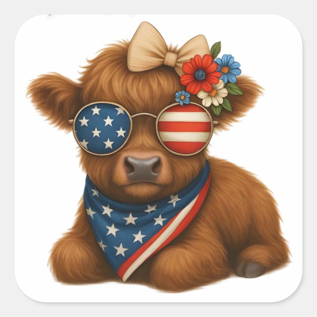 Sticker Carré Patriotic highland baby calf (Devant)