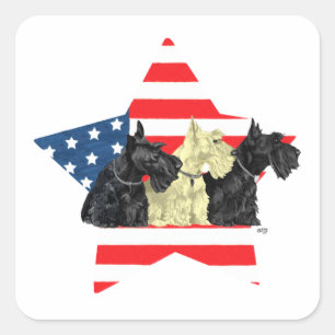 Sticker Carré Patriotique Scottish Terriers sur Star