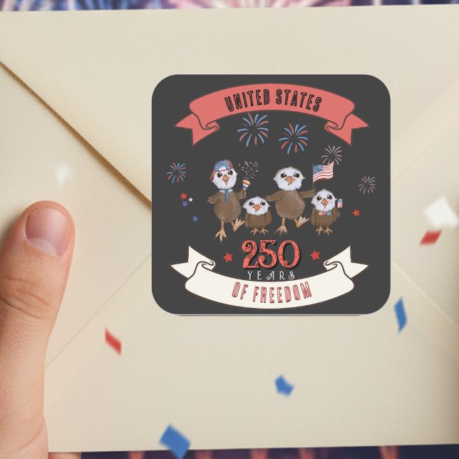Sticker Carré Patriotique US 250 ans de liberté Famille d'aigle (Patriotic US 250 Years of Freedom Eagle Family Square Sticker)