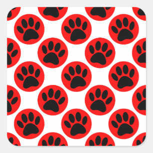 Sticker Carré Patrouilles De Chien Noir En Pois Rouge