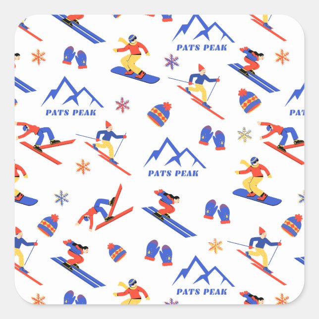 Sticker Carré Pats Peak New Hampshire Ski Snowboard Motif (Devant)