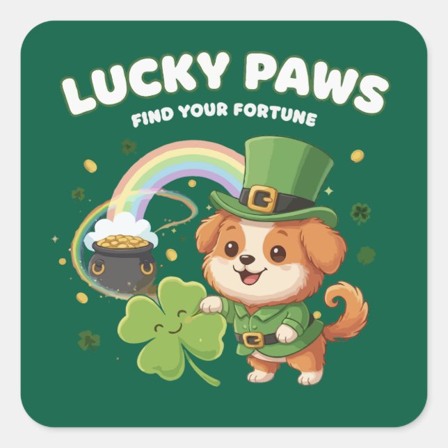 Sticker Carré  "Patte Chanceuse Saint-Patrick Chiot" (Devant)