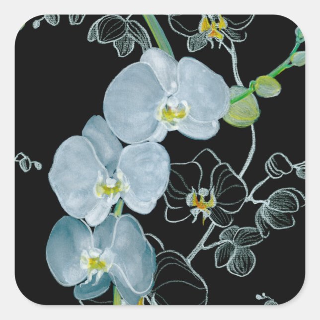 Sticker Carré Patters de Watercolor White Orchids (Devant)