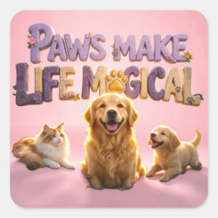 Sticker Carré Pattes,Amoureux de Chien Chat Chiot Animal