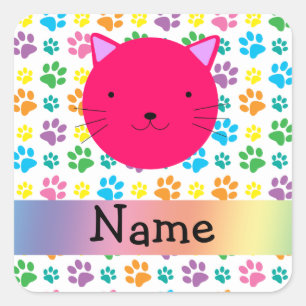 Sticker Carré Pattes roses nommées personnalisées d'arc-en-cie