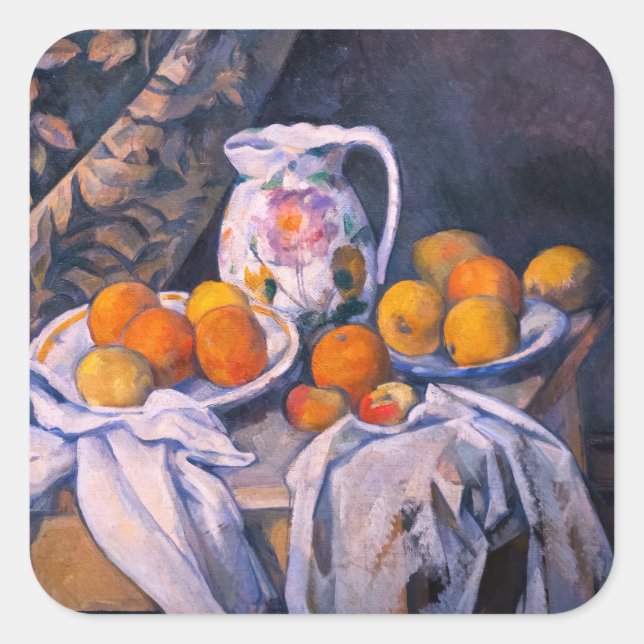 Sticker Carré Paul Cezanne - La vie morte avec un rideau (Devant)