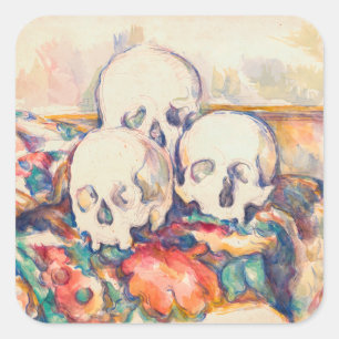 Sticker Carré Paul Cezanne - Les Trois Crânes Aquarelle
