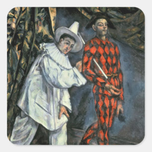 Sticker Carré Paul Cezanne   Pierrot et harlequin, 1888