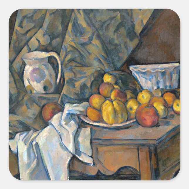 Sticker Carré Paul Cezanne | Still Life with Apples and Peaches, (Devant)