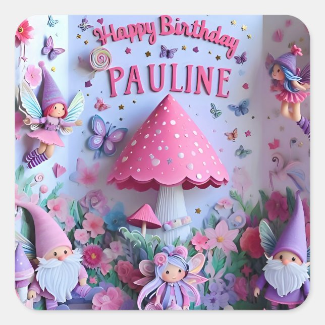 Sticker Carré PAULINE ~ JEUX ANNIVERSAIRE ~ Fairy Tale ~ (Devant)