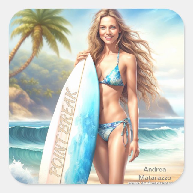 Sticker Carré Pause du point d'action fille (Devant)