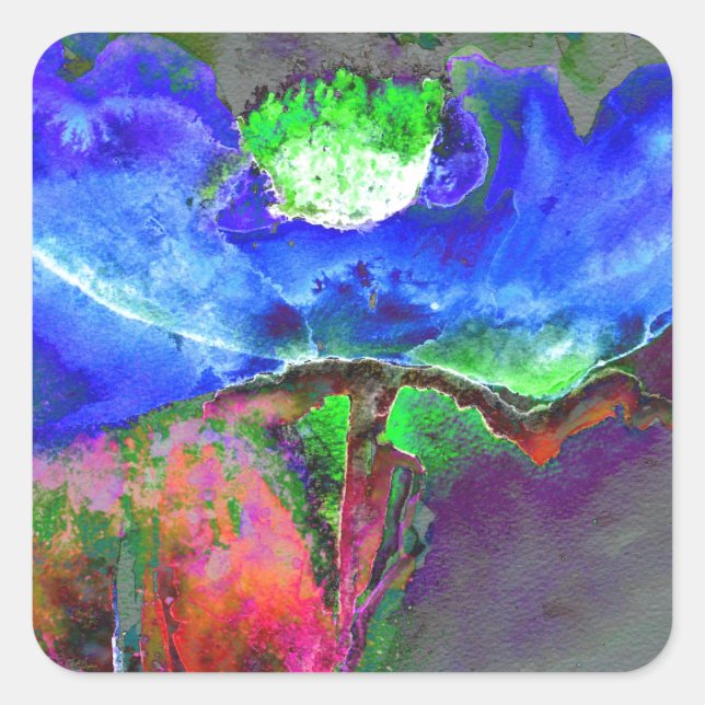 Sticker Carré pavot bleu floral Abstrait (Devant)