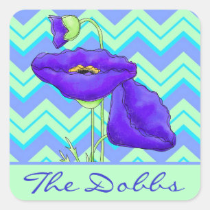 Sticker Carré Pavot pourpre Personnalisé Vert Chevron Zizzag