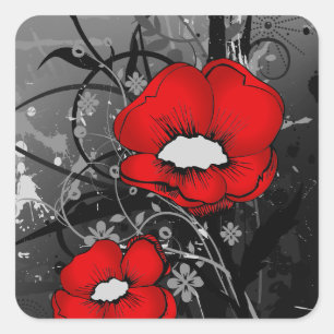 Sticker Carré Pavots rouges