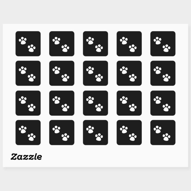 Sticker Carré Paw Prints Patterns Custom Black White Cute  (Feuille)