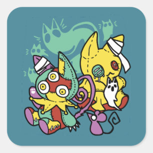 Sticker Carré Paw-sitivement Effrayant   Chats Monstrueux Hallow