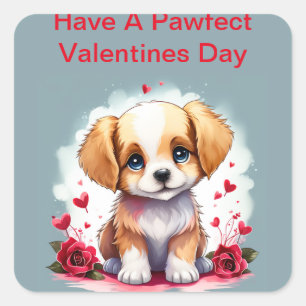 Sticker Carré Pawfect personnalisable Valentine's Day Puppy,