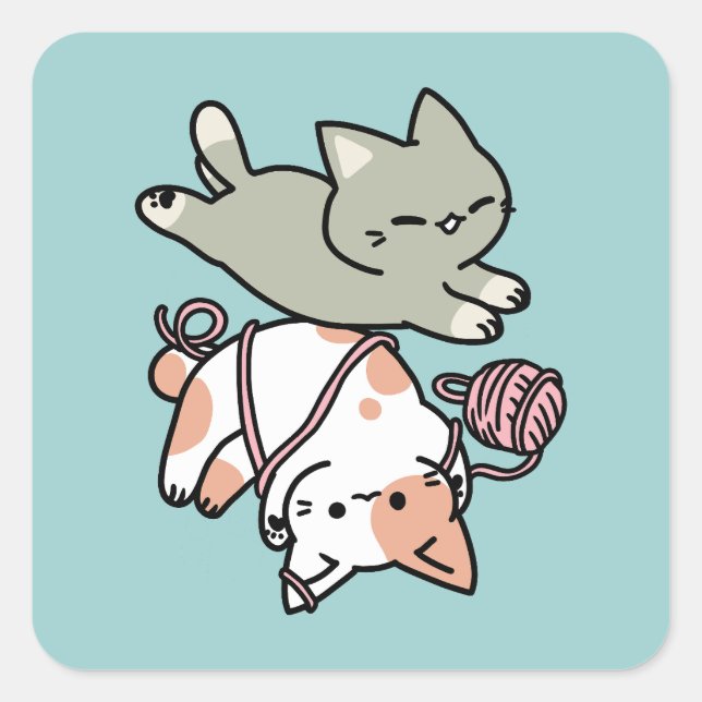 Sticker Carré Paws and Play – Adorable Cat Illustration (Devant)