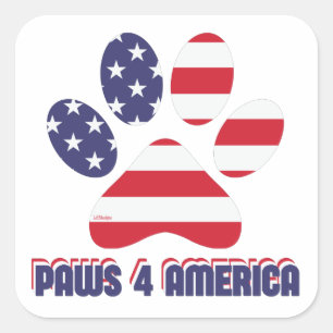 Sticker Carré PAWS pour AMERICA drôle chien américain