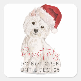 Sticker Carré PAWSITIVEMENT Ne pas ouvrir Père Noël Chien cadeau