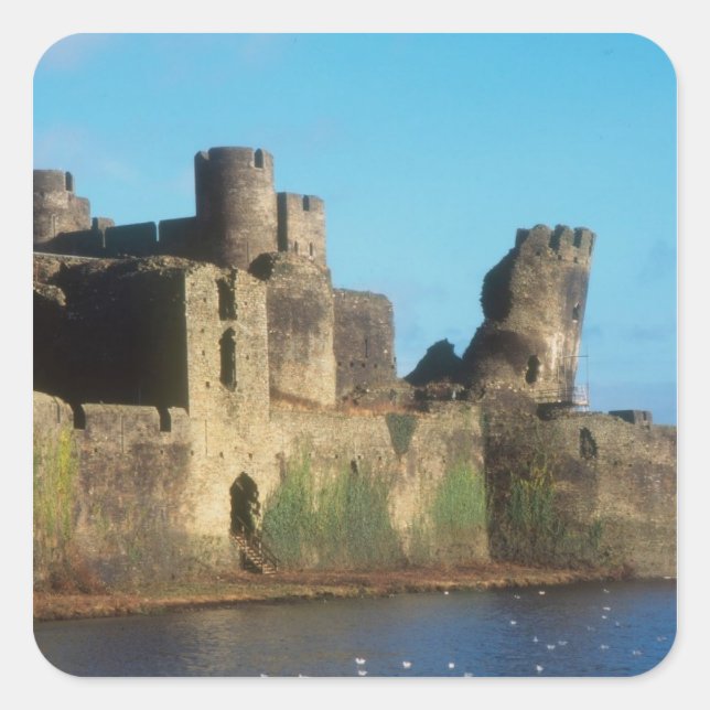 Sticker Carré Pays de Galles - Château de Caerphilly, avec vue s (Devant)