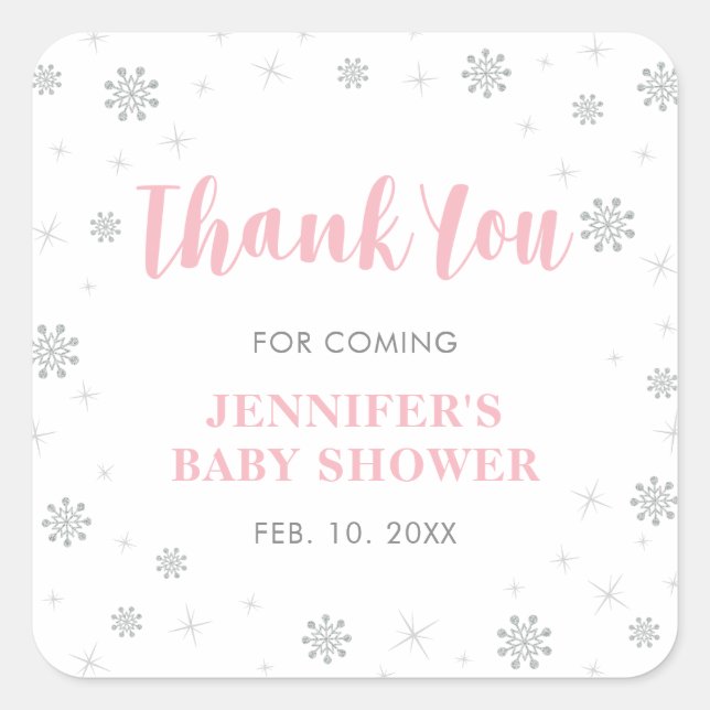 Sticker Carré Pays merveilleux d'hiver, argent et Baby shower ro (Devant)