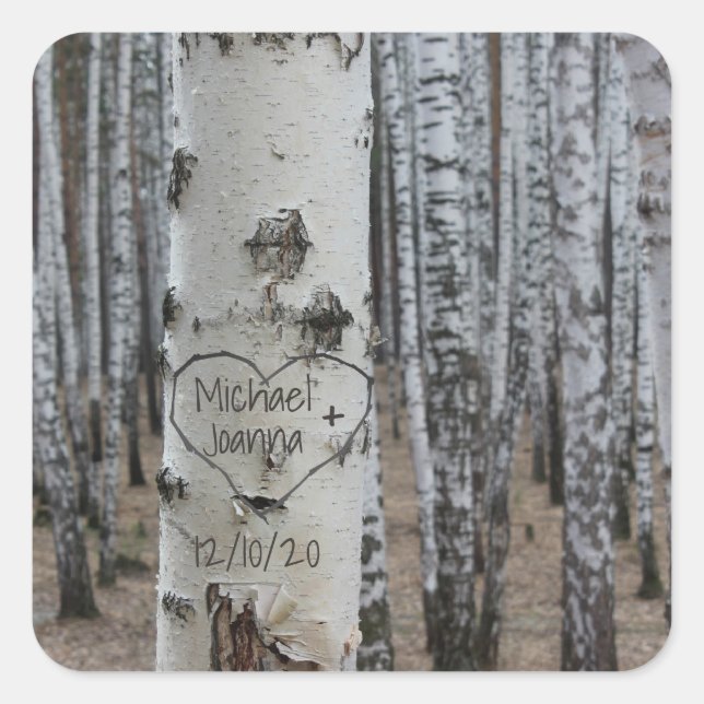 Sticker Carré Pays personnalisé Noms sculptés rustiques dans le  (Devant)