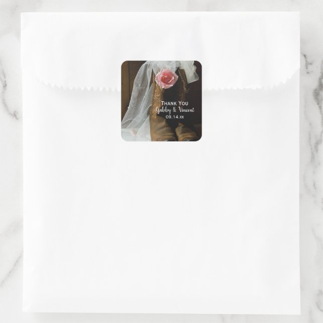 Sticker Carré Pays Rose Mariage occidental Merci Favoriser balis (Sac)