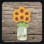 Sticker Carré Pays Russe Sunflower Mason Jar Fête des mariées<br><div class="desc">Stickers de Fête des mariées rustique Tournesol Mason Jar Country.</div>