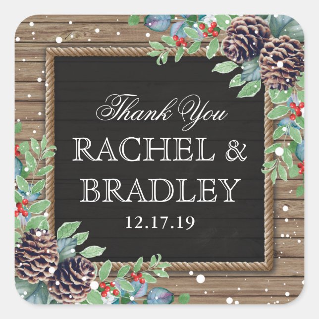 Sticker Carré Pays rustique Noël Mariage d'hiver Favoriser (Devant)