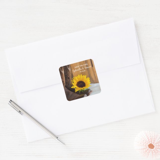 Sticker Carré Pays Sunflower Occident mariage Enregistrer la dat (Enveloppe)