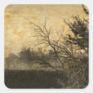 Sticker Carré Pays Terrain paysage Arbres d'hiver rustiques