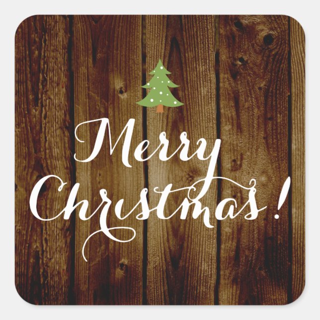 Sticker Carré Pays Vintage Bois Joyeux Noël (Devant)