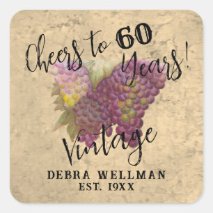 Sticker Carré Pays viticole vintage 60e anniversaire Salutations