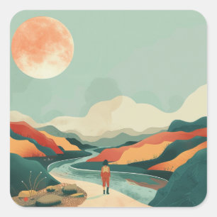 Sticker Carré Paysage Abstrait de Boho (14)