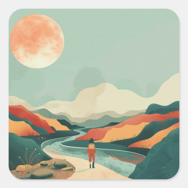 Sticker Carré Paysage Abstrait de Boho (14) (Devant)