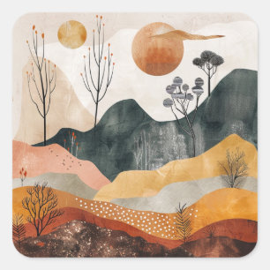 Sticker Carré Paysage Abstrait de Boho (15)