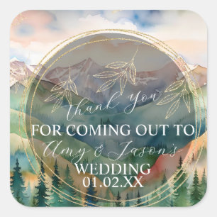 Sticker Carré Paysage aquarelle de montagne Destination mariage