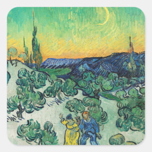 Sticker Carré Paysage avec deux pas et lune de croissant