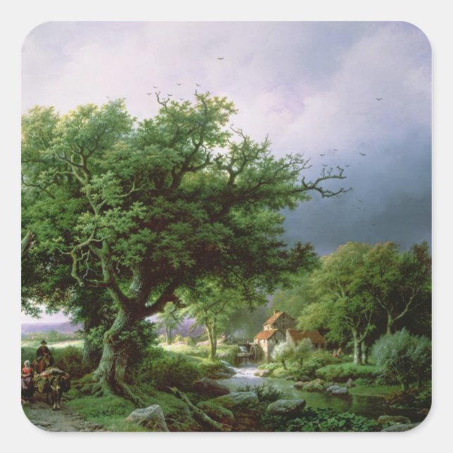 Sticker Carré Paysage avec moulin (Devant)