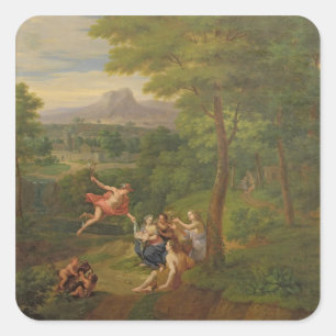 Sticker Carré Paysage classique avec Mercure supervisant le Bi
