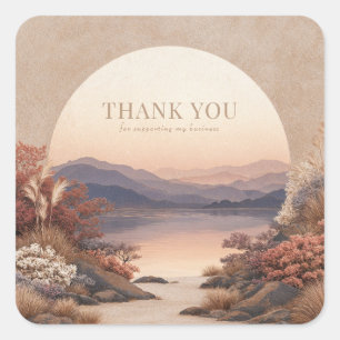 Sticker Carré Paysage d'Arche de Montagne de Lac Fleur Rustique 