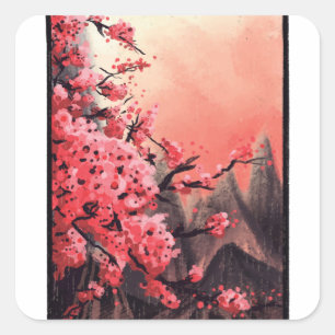 Sticker Carré Paysage de fleurs de cerisier