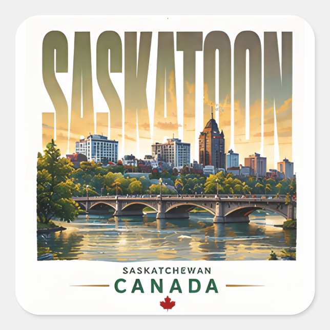 Sticker Carré Paysage de Saskatoon Canada Rivière Saskatchewan S (Devant)