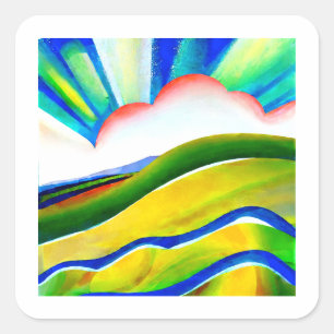 Sticker Carré Paysage de Sunburst Rainbow