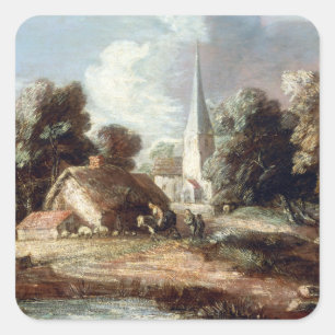 Sticker Carré Paysage de Thomas Gainsborough avec chaumière